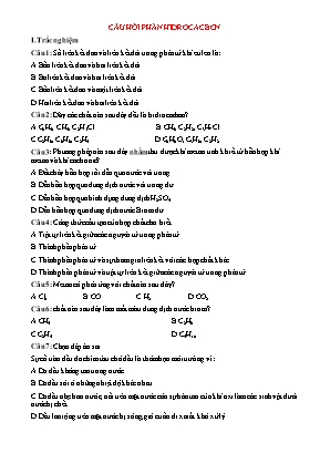 Đề cương Hóa học Lớp 9 - Câu hỏi phần Hidrocacbon